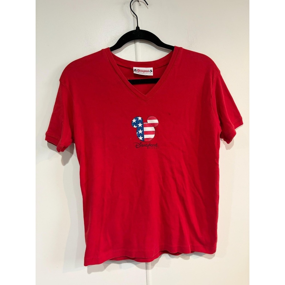 VTG Disneyland Shirt Womens Mediu Red Mickey Mouse USA Flag Tee Patriotic Y2K